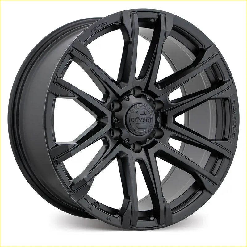 Black matte finish covrri covert rv4 20x9 alloy wheel with bold multi spoke design and covrri logo center
