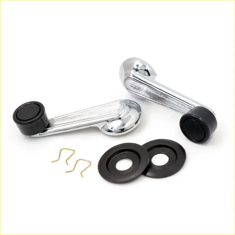 Chrome-finished vintage style crank door handles with black rubber grips and gaskets for nissan datsun 720 1980-1989