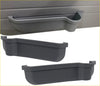 Gray plastic car door storage trays with curved recessed design for holding small items cup holder door pockets pair