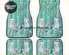 Set of four teal custom anime arizona car floor mats with white mewtwo and pink cherry blossom design
