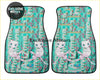 Custom anime arizona floor mats with teal fabric featuring white mewtwo characters and pink cherry blossoms design