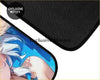 Black textured car floor mat with vibrant custom anime waifu design featuring blue and white hair for car interiors