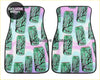 Set of two custom arizona floor mats with green arizona iced tea can pattern on pastel pink and blue gradient background
