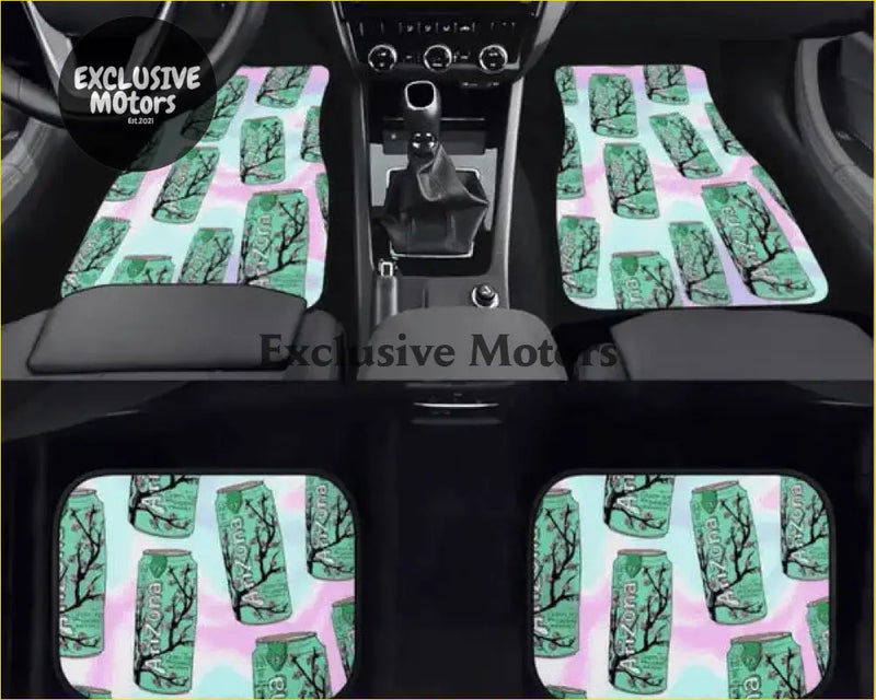 Custom arizona floor mats set with green arizona soda can pattern on light pink and white car floor mats