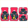 Set of three red custom baby godzilla car floor mats with cartoon godzilla holding gold coins design