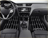 Black barbed wire design car floor mats with white barbwire text for custom automotive interior protection