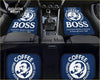 Blue suntory boss coffee navy car floor mats with white logo and text perfect for custom vehicle interiors
