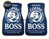 Custom boss coffee navy floor mats in dark blue with white logo of man with pipe and bold boss lettering for cars