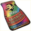 Custom boss coffee rainbow floor mats featuring a rainbow-colored design and w-espresso branding with a man in pipe illustration