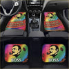 Custom boss coffee rainbow floor mats with vibrant rainbow colors and a stylized man with pipe design