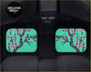 Teal car window visors with pink cherry blossom design on dark gray branches perfect for custom floor mats fans