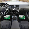 Black custom hahn premium floor mats with circular light logos in green and white perfect for car interiors