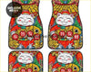 Custom hello cat floor mats with vibrant red and gold lucky cat design featuring intricate traditional chinese patterns