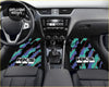 Vibrant teal and purple geometric pattern custom hks universal car floor mats with bold black and white logo accents