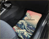 Custom hoshakuji car floor mat with vibrant great wave off kanagawa print in traditional japanese blue and mountain colors