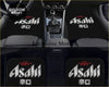 Custom japanese black asahi super dry car floor mats with silver and red lettering for a sleek interior look