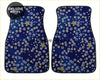 Blue car floor mats with white and gold cherry blossom pattern custom japanese mini floor mats for cars