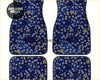 Set of four navy blue custom japanese cherry blossom mini car floor mats with white and gold floral pattern