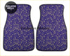 Deep blue custom japanese blue cherry gold blossom car floor mats with white floral pattern and black stitched edges