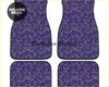 Set of four navy blue custom japanese cherry gold blossom car floor mats with white floral pattern and black trim