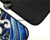 Custom japanese blue waves floor mat showing blue and white pattern with black textured backing visible