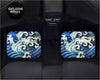 Custom japanese blue waves car floor mats with blue and white wave pattern in a stylized artistic design