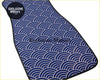 Custom japanese waves floor mats blue with repeating white and light pink wave pattern and black trim for car floors