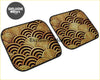 Custom japanese waves floor mats in gold with black wave pattern and sleek modern design for car interiors