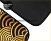 Black car floor mat with bold gold and brown japanese waves pattern for custom stylish interiors