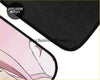Black textured mousepad with a pink anime-style illustration perfect for custom kawaii pink anime floor mats