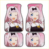 Custom kawaii pink anime car floor mats with pink-haired cat ear character and black bow set of four
