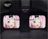 Pink anime-themed car window visors featuring a smiling white-haired blue-eyed character for custom kawaii mats
