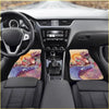 Custom koi fish floor mats with vibrant psychedelic dragon design in purple orange and pink for car interior