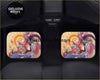 Vibrant square car window visors with whimsical pink and purple sea creatures on an orange sunburst background