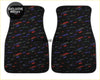 Custom leopard floor mats with vibrant abstract multicolored streaks on black car floor mats