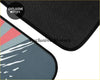 Black textured car floor mat with colorful red gray white abstract design custom mount fuji japanese sunrise style
