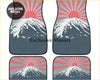 Set of four gray car floor mats with stylized mount fuji graphic and red japanese sunrise design
