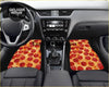 Custom pepperoni pizza floor mats with red pepperoni and golden crust design for fun car interior style