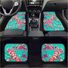 Custom pink blossom floor mats feature teal and pink cherry blossom patterns perfect for stylish car interiors