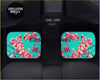 Teal and pink cherry blossom patterned car window visors matching custom pink blossom floor mats for a stylish ride