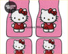 Custom pink kitty cat floor mats featuring hello kitty design with red bow and dress perfect for car interiors