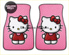 Custom pink kitty cat floor mats featuring a pink hello kitty with red bow and dress on a checkered background