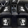 Custom sailor moon black car floor mats with white anime illustration and Japanese text for a unique interior look