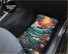 Custom shimonada car floor mat with vibrant wave and sun print in bold blues oranges and teals for stylish protection