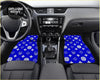 Blue car floor mats with white skull and monogram pattern for custom skull shuriken style protection