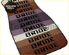 Custom universal bride style car floor mat with bold black text on brown purple and beige stripes