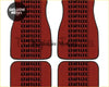 Custom universal bride style red car floor mats with black bride lettering in a grid pattern for car interiors
