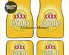 Custom xxxx gold car floor mats in yellow with bold red and white branding for stylish protection