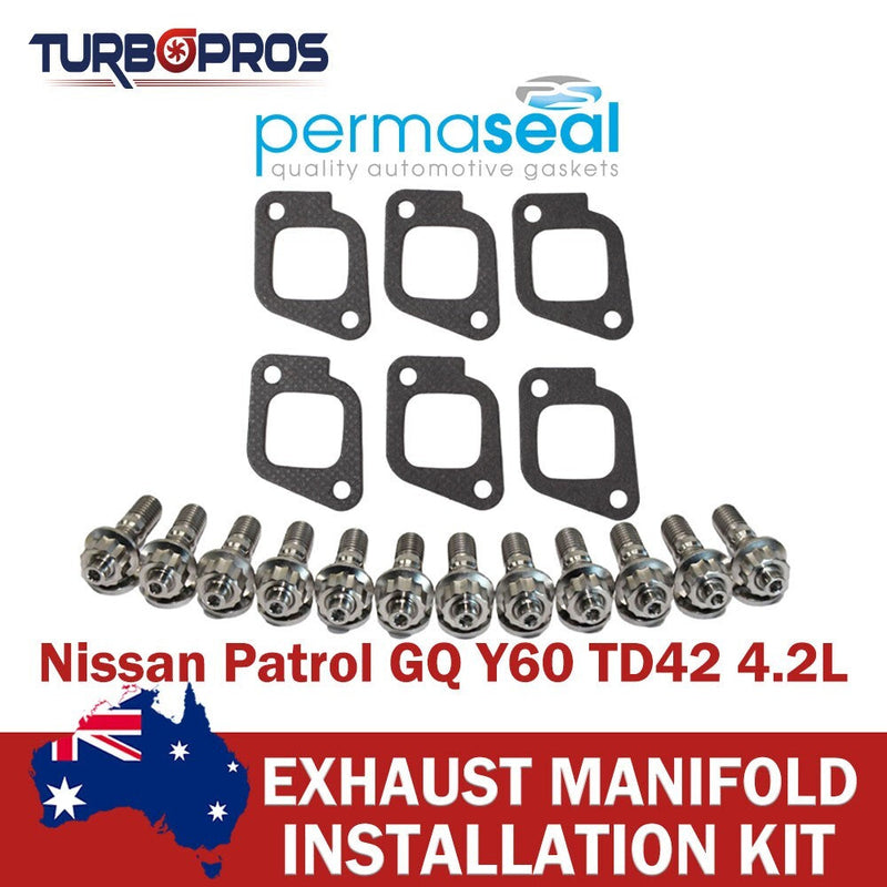 Nissan Patrol GQ Y60 4.2L Permaseal Exhaust Manifold Titanium Studs&Gasket