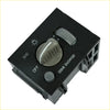 Black plastic dash mounted headlight switch for chevy gmc with gray rotary dial marked off and dome override with grip ridges